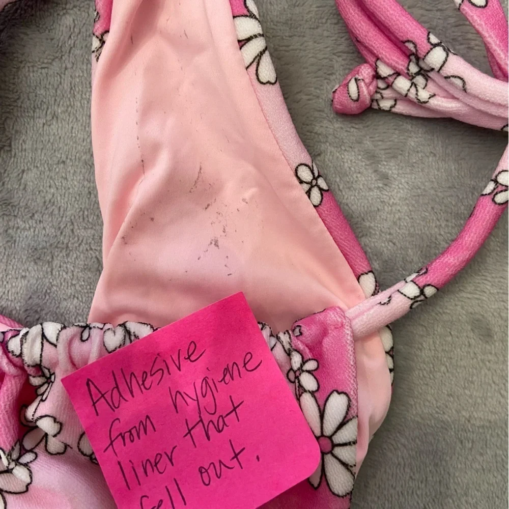 New! Frankie’s bikinis Tia Terry String Bikini Bottom Pink Daisy 24417